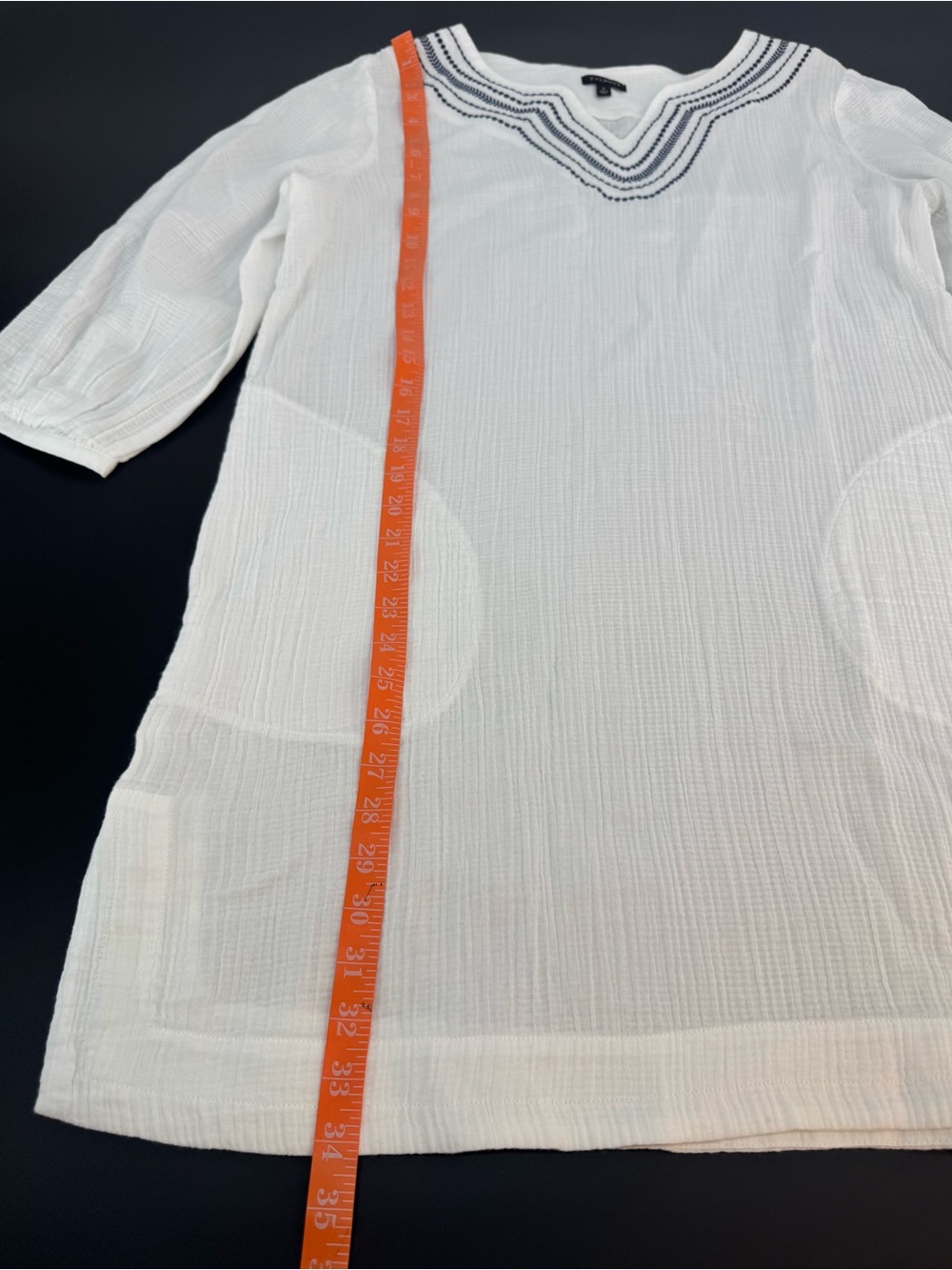Talbots Women White Tunic Swim Cover-Up with Navy Embroidered V-Neck Size Small - Picture 5 of 11